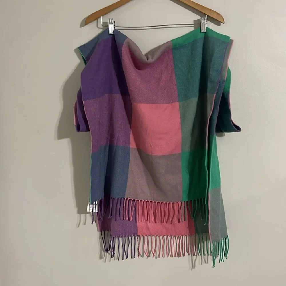 J.crew plaid soft multi  oversized scarf fringe